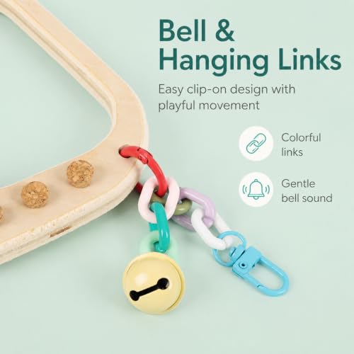 Wooden Parrot Swing Toy, Christmas Tree Shape Bird Perch with Cork Nibbles, Bell, for Budgies, Cockatiels, Conures