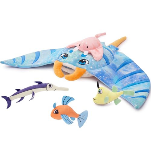 Large Manta Ray Stuffed Animal Set with 4 Fish Plushies, 28 Inches - style: Manta Ray