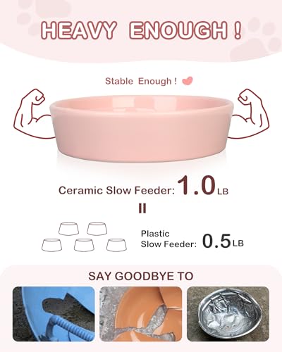 TRUVIC Ceramic Slow Feeder Dog Bowls Small Breed, 0.6 Cup Slow Feeder Cat Bowls for Fast Eaters, Ceramic Dog Food Dish no Black Chin, Puzzle Bowl for Small Dogs and Cats, Pink - color: 02-Pink, size: S-0.6 Cups