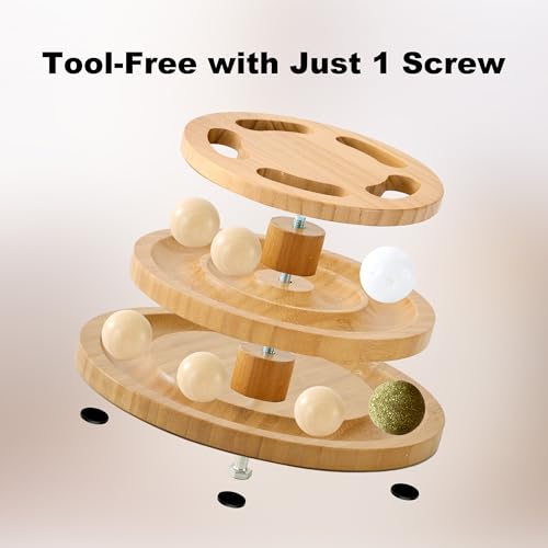ZOMISIA Cat Ball Track Toy with Puzzle Top, Extra Large Wooden Cat Toys - size: Extra Large Size