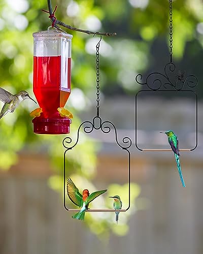 PACETAP Hummingbird Swings and Perches Metal Frame 4 Pack, Wild Bird Swing Outdoor Bird Perch with Wooden Dowel and Hanging Chain for Hanging Indoor, Outdoor, Trunk, Lawn, Patio, Garden (Black) - size: 4 Pack Simple
