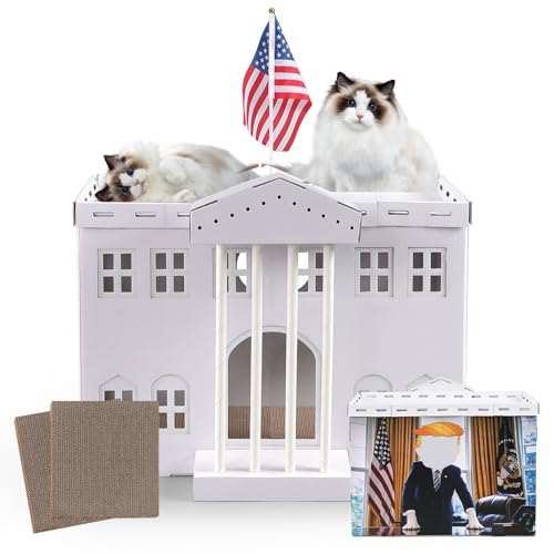 EARTHSON White Cardboard Cat Houses for Indoor Cats, Cat Scratcher House, Cat Play House, Cat Scratcher Box