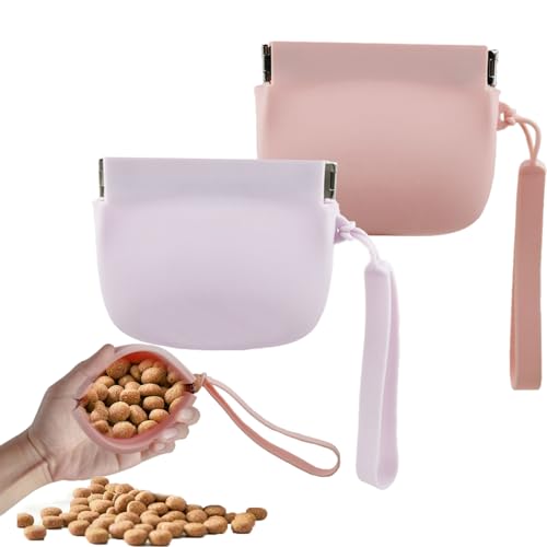 Silicone Dog Treat Pouch Portable Snack Pouch (Pink & Purple) - color: Pink & Purple