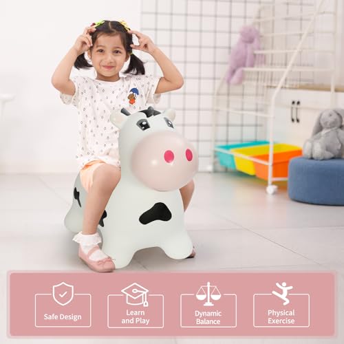 INPANY Bouncy Horse, Cow Hopper for Cowboys, Kid Gifts Toy, Pump Included - color: Black and White