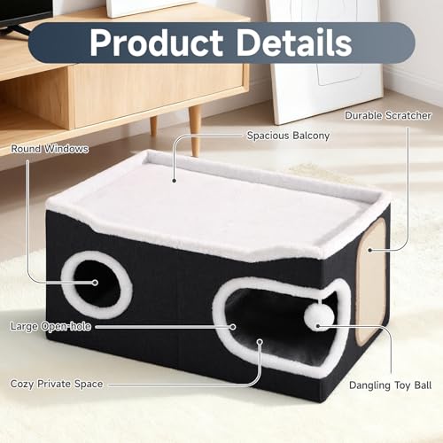 Shikha Extra Large Cat House Bed for Multi Cats with Scratch Pad Black - color: Black, size: Extra Large