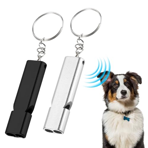2 Pack Dog Whistle, Portable Dog Training Whistle, Dog Whistle to Stop Barking Neighbors Dog for Recall and Pet Behavior Control (Black+Whie)