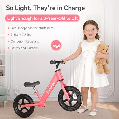 Toddler Balance Bike 12” No Pedal Training Bike for Kids 2-5 Years Adjustable Seat & Handlebar Best Gifts for 1-3 Boys Girls (Pink) - color: Pink