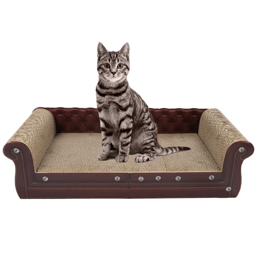 COOZMENT Scratching Sofa, Couch Shaped Thick Scratching Cardboard, Lounge Bed for Indoor Rest&Play, Sofa Scratcher Pad (Brown, 27.6" L X 12.2" W X 7.4" H) - color: Brown-Medium