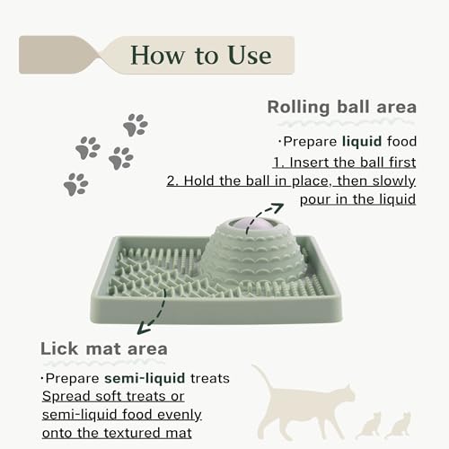 PEDAY Nonslip Silicone Cat Lick Mat Slow Feeder with Rolling Ball