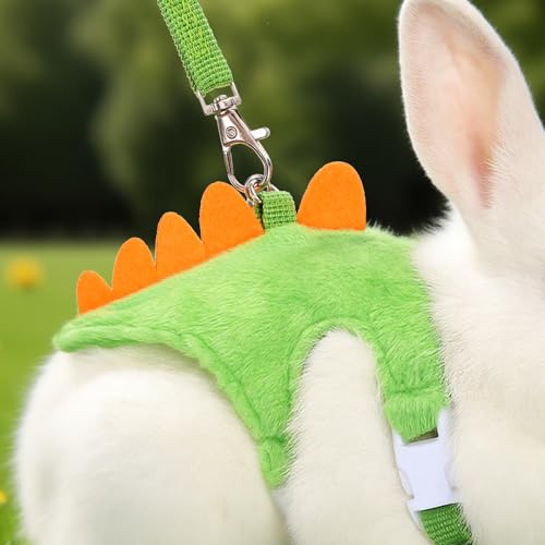 Ferret Harness and Leash Set Small Animals Vest Harness with Safe Bell Dinosaur Shaped Leash Set for Baby Rabbit Guinea Pig Teacup Chihuahua Mouse and Other Small Pet - color: Green