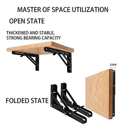 Black Folding Shelf Brackets Max. Load 220 lb, Heavy Duty DIY Wall Mounted Shelf Bracket Space Saving for Table Work Bench (12 INCH-2PCS) - size: 12 INCH-2PCS
