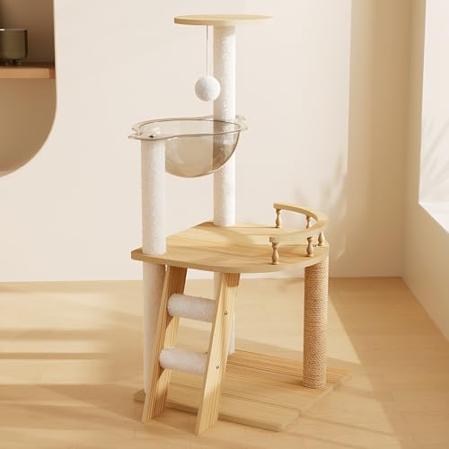41.3 Inch Modern Solid Wood Cat Tree Tower for Indoor Cats, Multi Level Cat Tower with Sisal Scratching Posts, Clear Acrylic Hammock, Top Perch & Climbing Ladder - color: Style C