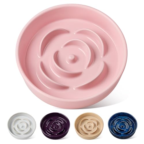 vancasso Ceramic Slow Feeder Dog Bowl, 1.5 Cup Puzzle Dish for Medium Breed - color: Pink, size: M - 1.5 Cups