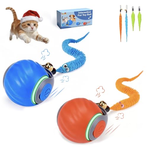 2-Pack Smart Cat Toy Ball, Automatic Rolling Interactive Cat Toys - color: Orange-Blue
