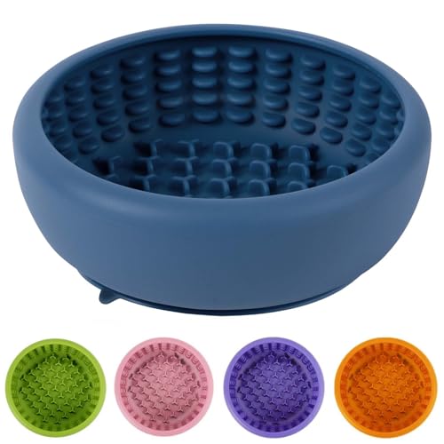 Dog Slow Feeder Lick Bowl, Freeze Lick Mat with Suction Cup - color: Dark Blue, size: Small