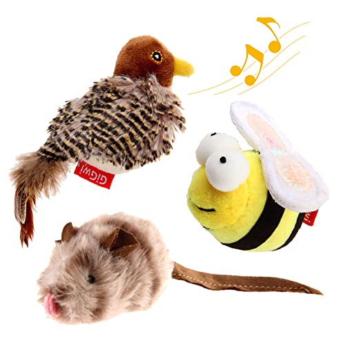 Gigwi 3 Pack Automatic Cat Toys, Interactive Squeaky Toys for Cats Inddoor - color: Bird+Mouse+Bee