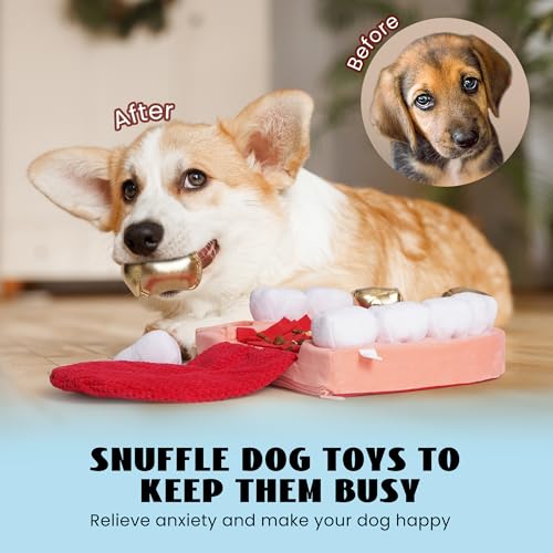 Nocciola Interactive Teeth Dog Toys – Enrichment Puzzle Funny Dog Toy for Small to Large Dogs, Non-Slip Hide and Seek Dog Toys to Keep Dogs Busy - color: red