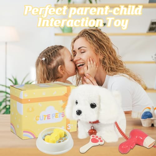 Plush Toys Walking Dog Toys that Can Walk, Bark and Wag Tail,Interactive Electronic Pet Toys Puppy with Leash,Easter Christmas Birthday Gift for Toddlers Kids - color: White Dog
