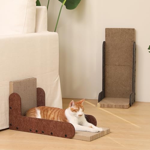 FUKUMARU Cat Scratcher for Indoor Cats, 26.8 Inch L Shaped Cat Scratch Pad - color: Grey