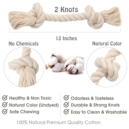 Barida Pet Supplies 100% Natural Cotton Rope Dog Toys, Premium White Cotton Dog Chew Toys, Puppy Chew Ropes for Teething, Tough Ropes for Puppy, Small and Medium Dogs - size: Small (12.00")