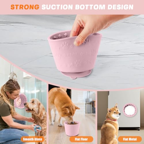 Dog Slow Feeder Lick Bowl, Silicone Dog Bowl with Strong Suction, Pink - color: Pink