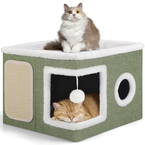 Shikha Cat House Bed for Indoor Cats with Fluffy Ball and Scratch Pad Green - color: Green, size: Large