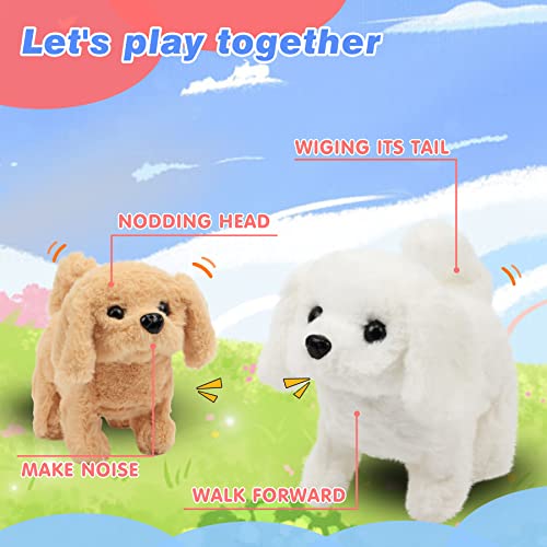 Hopearl Walking Dog Bichon Interactive Electronic Pet Plush Toy Puppy Woof and Moving Animated Nodding Head Gifts for Toddlers Birthday, White, 7'' - style: Dog-White