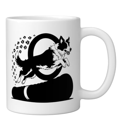 Dog Agility Weave Poles Illustration Identity Mom Sports Ceramic Mug, White - size: 11 Ounces