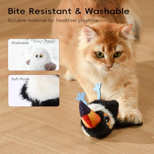 Petgravity Flapping Bird Cat Toy (No Flying), Lifelike White Tit Chirp Tweet Kitten Toy, Rechargeable Touch Activated Cat Toy Interactive Catnip Toy Exercise Toy for All Breeds 5.1" (White) - color: White