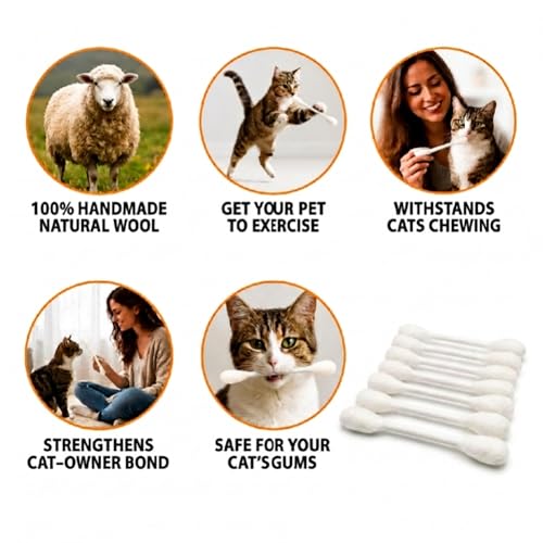 Glaciart One Swabs Cat Toys with Catnip - 6 Pk | Durable for Chew, Cute Cat Toys Interactive Kitty for Boredom, Exercise, & Play | Filled w/Organic Catnip for Anxiety & as Digestive Aid | Gift Idea - color: White Swabs, size: Regular