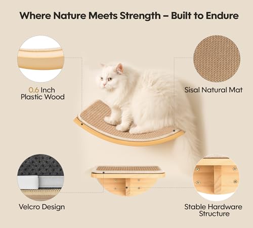Cat Wall Shelves, Cat Window Perches with Curved Bed & 2 Sisal Mat Steps - color: Combo B (1 Sisal-Mat Bed, 2 Steps)