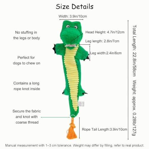 Dog Rope Toy Plush Squeaky Chew Tug of War Toy - Green Alligator - color: Green Alligator