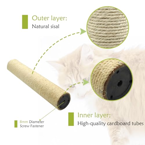 2 Pcs Cat Scratching Post Replacement for Indoor 15.7 x 3.1 Inches Cats Tree Replacement Parts Natural Sisal Cat Scratch Posts Refill Pole Part with M8 Screws Spare Cat Furniture Accessories - color: 【2 Pcs+White 】