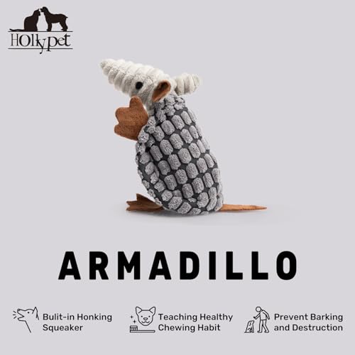 Hollypet Armadillo Squeaky Puppy Dog Toys for Small Medium Dogs, 6" - color: Dark Gray, size: 6 IN
