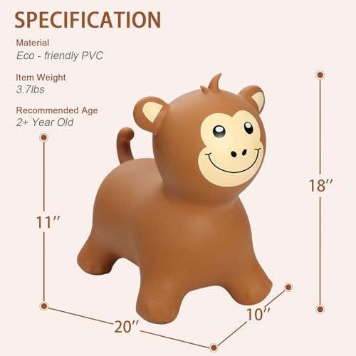 INPANY Bouncy Monkey Hopper Toys, Kids Ride on Rubber Bouncer - color: Brown Monkey