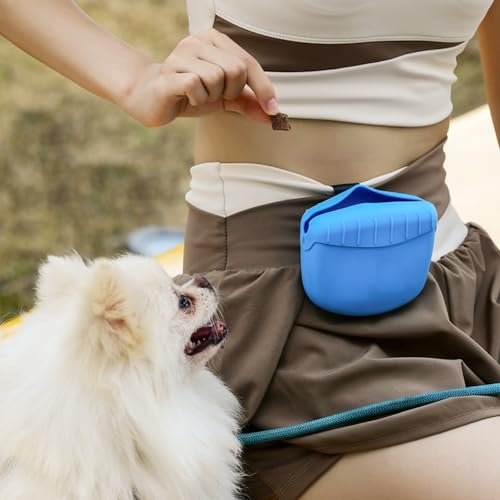 DONGKER Dog Training Bag,Silicone Half Opening Design Dog Treat Pouch with Clip for Dog Training Walking Hiking Hunting Traveling - color: blue