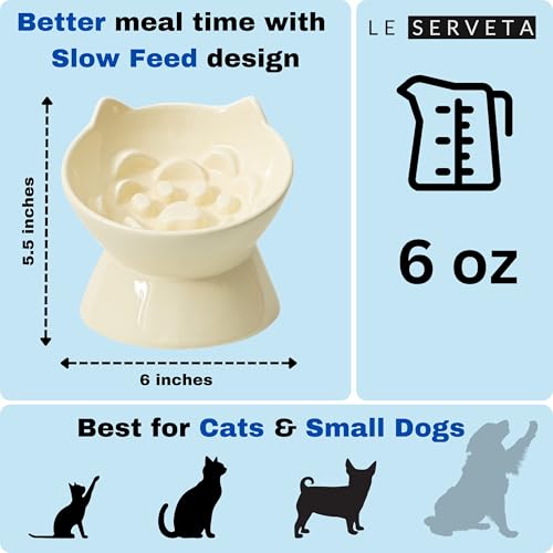 Macarons Series Ceramic Slow Feeder Cat Bowl, Raised Puzzle Feeder, Anti Vomiting Cat Slow Feeding, Elevated Food Bowl, Whisker Friendly Pet Bowl with Cute Ear Design (Yellow) - color: Yellow