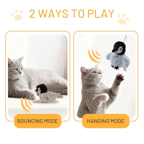 Puffluv Flapping Cat Toy,Interactive Penguin Flapping Bird,CAN NOT Fly Auto Chirping & Beating Wings 5 Modes, USB Charging with Catnip for Indoor Kittens Active Fun - style: Penguin