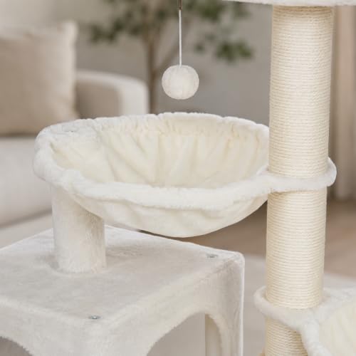 Smouatou Cat Tree with Cat Condo and Two Hammocks, Cat Tower with Scratching Posts and Scratching Pads Cat Toys, Beige - color: Beige2, size: Small