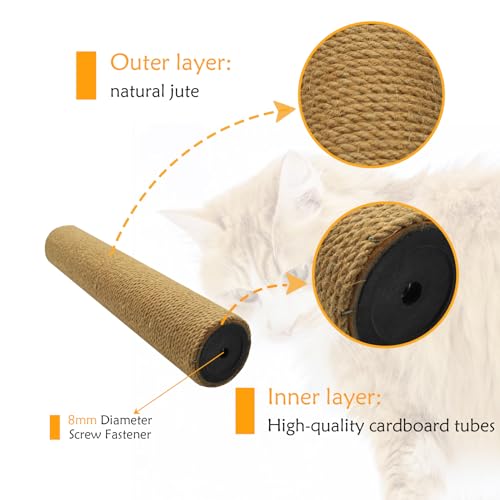2 Pcs Cat Scratching Post Replacement for Indoor 15.7 x 3.1 Inches Cats Tree Replacement Parts Natural Sisal Cat Scratch Posts Refill Pole Part with M8 Screws Spare Cat Furniture Accessories - color: 【2 Pcs+Brown 】