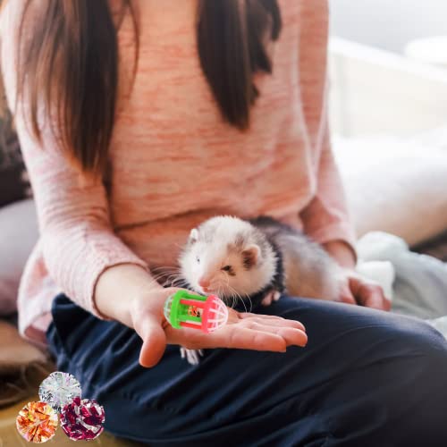 11 Pack Ferret Toys Set Mylar Crinkle Balls Hollow Sound Toy with Bell Interactive Exercise Scratch Play Chasing Toys for Indoor Pet Ferret Cat Kittens
