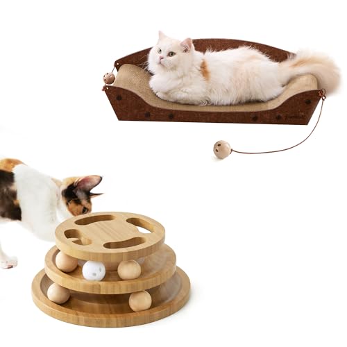 ZOMISIA Cat Ball Track Toy & 26'' Cardboard Cat Scratcher Bed