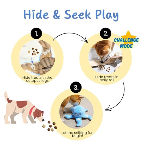 Interactive Dog Snuffle Octopus Toy, Hide & Seek Treat Dispenser Plush - color: Blue Octopus