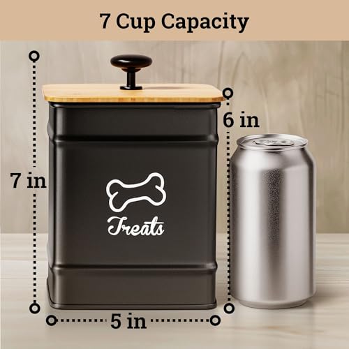 Dog Treat Container with Airtight Bamboo Lid, 5"W x 7"H, 7 Cup Capacity - color: Black - Small