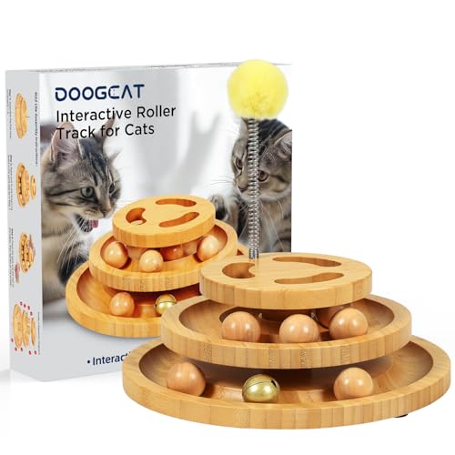 DoogCat Cat Ball Track with Puzzle Top, 3-Level Cat Ball Tower - size: Large - Plus