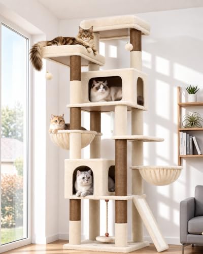 Globlazer 75in Tall Cat Tree Tower for Indoor Cats, F75B, Beige - color: Beige