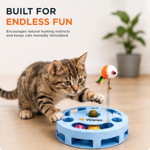 4 Interactive Cat Toy with Catnip Ball, Dual Rolling Balls & Feather Teaser - color: Green