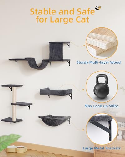 Aechonow Heavy Duty Cat Wall Shelves for Large Cats, 5-in-1 Cat Furniture