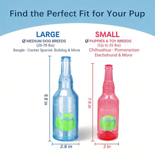 Ball in Bottle Dog Toy - Interactive Crunch and Play Bottle with Tennis Ball Inside for Dogs, Squeaky Puppy Toy(Pink, Large) - color: Pink, size: Large
