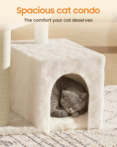 Cat Tree Tower for Indoor Cats, 33 Inches Multi-Level Cat Condo with Scratching Posts, Large Perch, Hanging Toy for Large Adult Cats, Beige - color: Beige